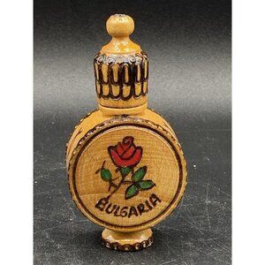 Pyrography Artwork Bulgarian Wooden Perfume Scent Bottle Flowers Vintage